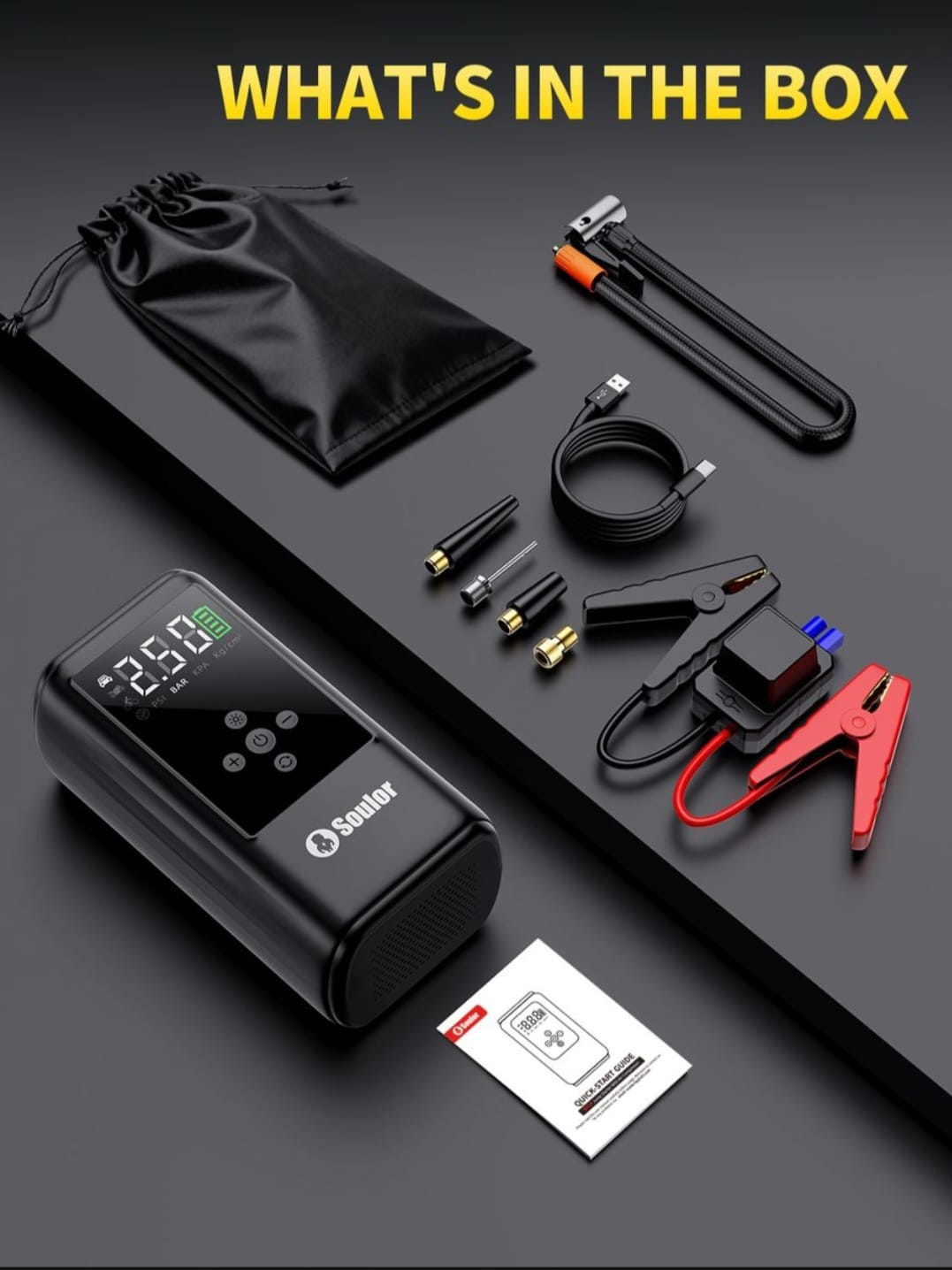 Resurge 2-in-1 — what's in the box: jump starter, clamps, storage bag, and accessories
